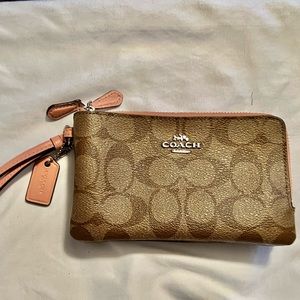Coach Tan Signature & Pink Wristlet